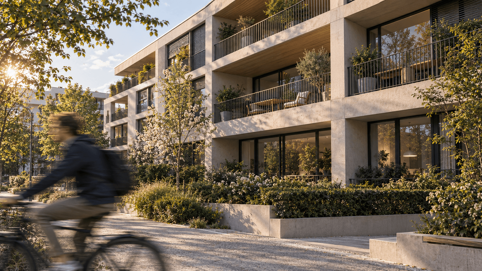 Immeubles contemporains entourés de verdure