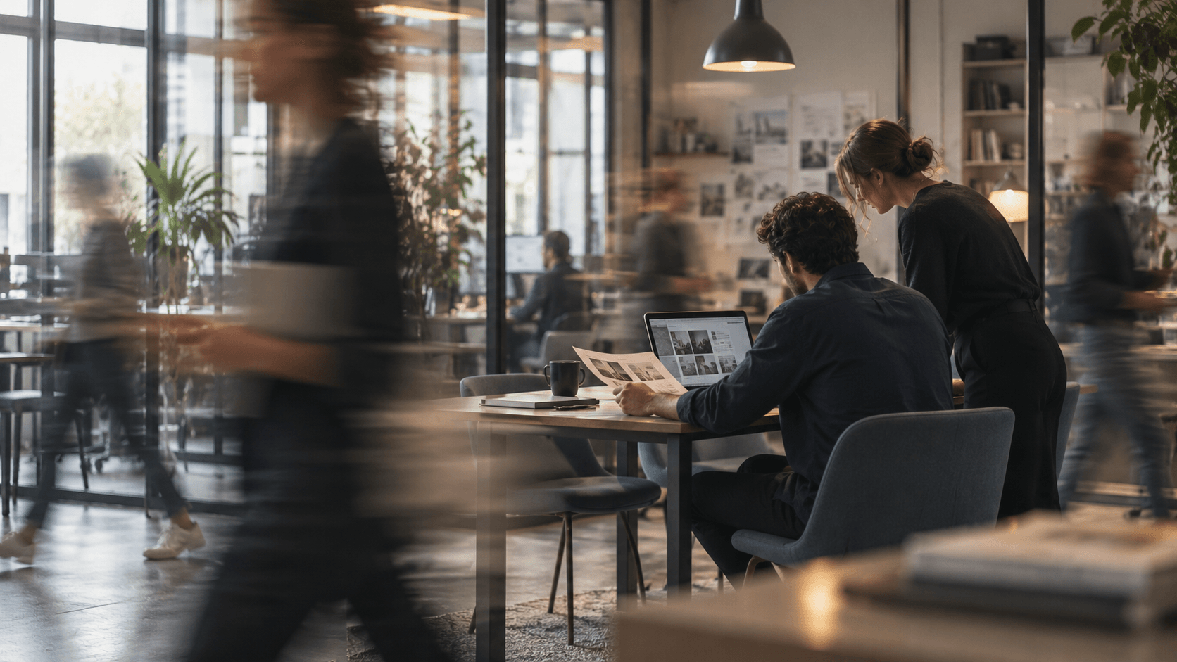 Two people working together in an office